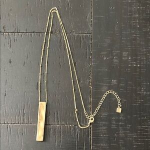 P L Long Hammered Bar Elegant Gold Necklace Signed